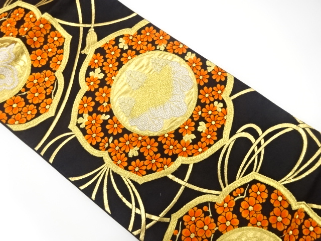 アンティーク　鏡裏に桐・花模様織出し袋帯（着用可）